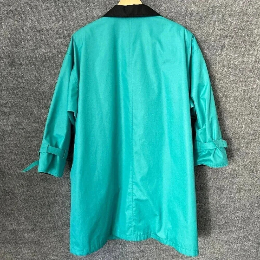Vintage London Fog Trench Coat Womens L / 14 Teal Bold Double Breasted Jacket - Picture 3 of 16